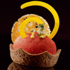 Birnenmousse mit flüssigem Johannisbeerkern in Schokotartelettes