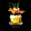 Pastinakenpuree mit Blauschimmelkäse und Violette Karottencreme