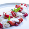 Cool spelled crepes with rhubarb whip, raspberries and strawberries from Andreas Kaiblinger